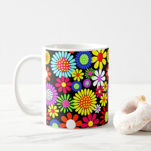 Mug Puissance de fleur hippie de printemps rétro (Avec donut)
