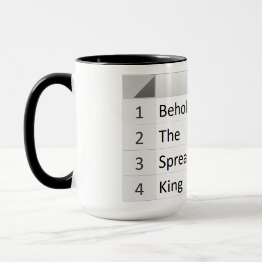 Mug Puissant tableur King, noir Excel (Gauche)