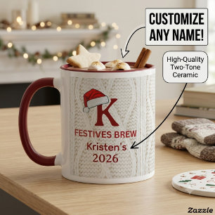 Mug Pull festif en tricot à monogramme Noël