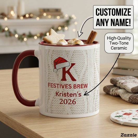 Mug Pull festif en tricot à monogramme Noël