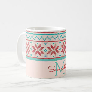 Mug Pull nordique d'hiver Faux motif en tricot Monogra