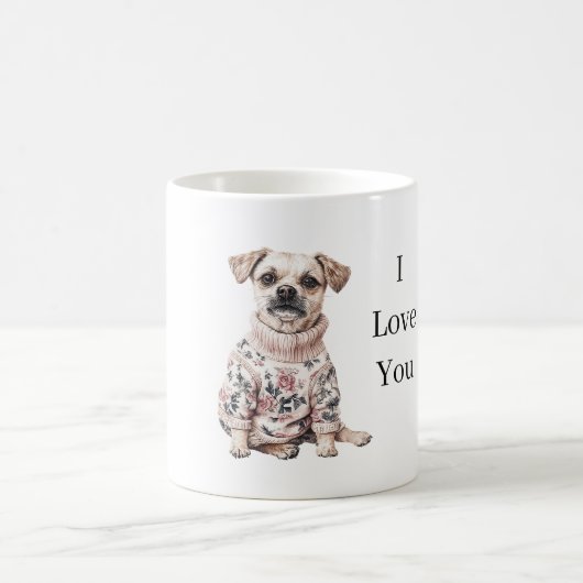 Mug Pull rose floral J'aime mon chien (amour de chiot) (Centre)