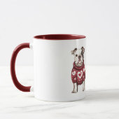 Mug Pull rouge Cœurs blancs Le bonheur est un chien (Gauche)