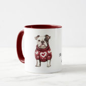 Mug Pull rouge Cœurs blancs Le bonheur est un chien (Devant gauche)
