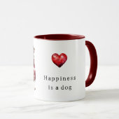 Mug Pull rouge Cœurs blancs Le bonheur est un chien (Devant droit)