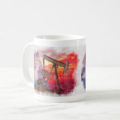 Mug Pumpjack Texan icône dessin pastel avec Texas Flag (Devant gauche)