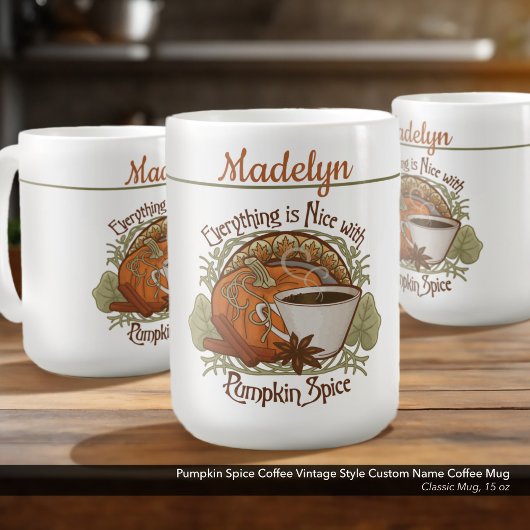 Mug Pumpkin Spice Coffee Vintage Style Custom Name