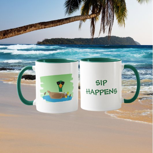 Mug Pun de canard buvant dans un étang détendu