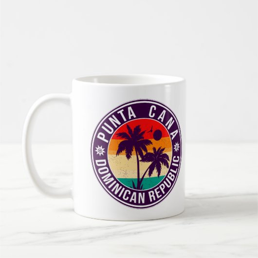 Mug Punta Cana Dominicaine Palm Tree Retro Sunset (Gauche)