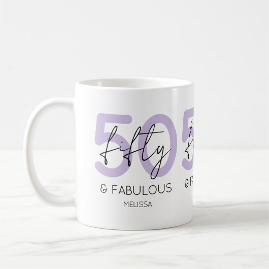 Mug Purple 50 et fabuleux Script 50th Birthday Party (Gauche)