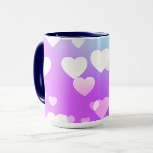 Mug Purple avec coeur blanc deux tones café et thé (Devant gauche)