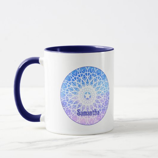 Mug Purple, Blanc Et Bleu Espace Floral Mandala (Gauche)
