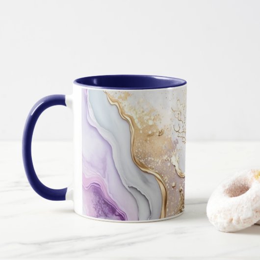 Mug Purple Blue Gold Aquarelle Laver l'encre d'alcool (Avec donut)