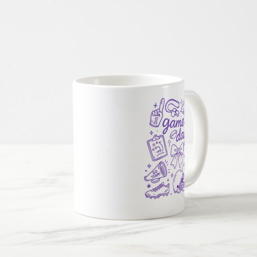 Mug Purple Coquette Bow Cheer Game Day Doodle Touchdow (Devant droit)