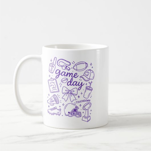 Mug Purple Coquette Bow Cheer Game Day Doodle Touchdow (Gauche)