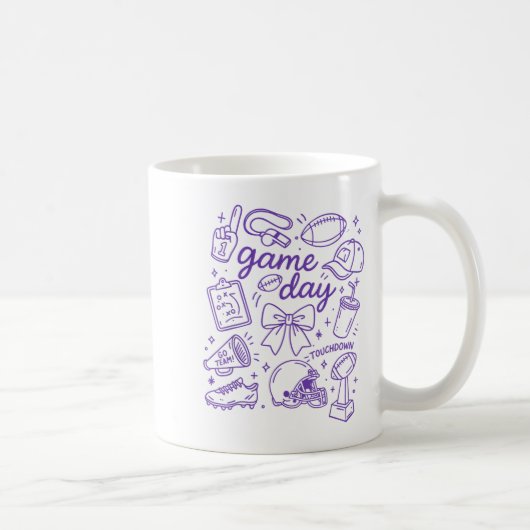 Mug Purple Coquette Bow Cheer Game Day Doodle Touchdow (Droite)