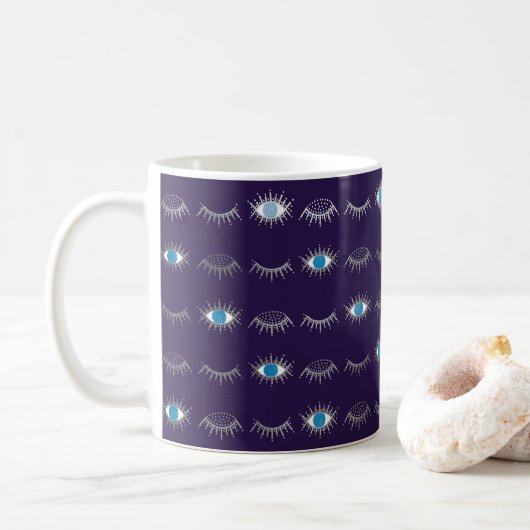 Mug Purple et Silver Blue Evil Lashes Oeil Nazar Mati (Avec donut)