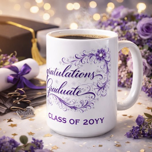 Mug Purple Floral Graduation Script with Custom Year