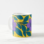 Mug Purple Flowers & Teal Leaves on Yellow Background (Devant gauche)