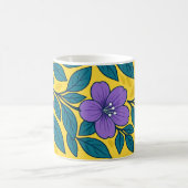 Mug Purple Flowers & Teal Leaves on Yellow Background (Centre)