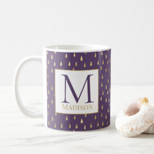 Mug Purple Gold Raindrop Moderne Monogramme tendance