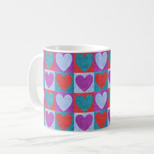 Mug Purple Green and Red Checked Heart Pattern (Devant gauche)