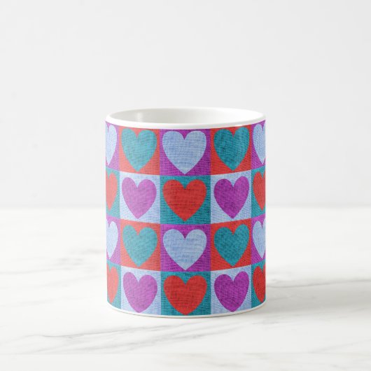 Mug Purple Green and Red Checked Heart Pattern (Centre)
