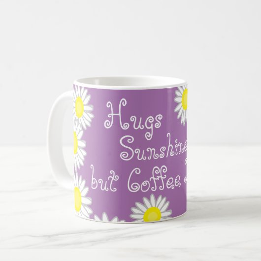 Mug Purple Jaune et Blanc Fun Daisy Dit (Devant gauche)