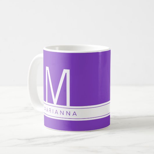 Mug Purple Moderne Monogramme Nom Simple Initiale (Devant gauche)