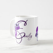 Mug Purple pansy floral Emily nom personnalisable boho (Devant gauche)