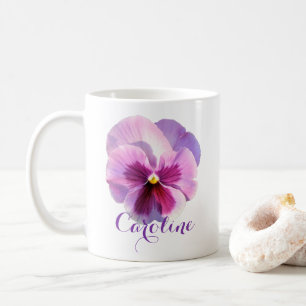 Mug Purple Pansy Flower Nom personnalisé