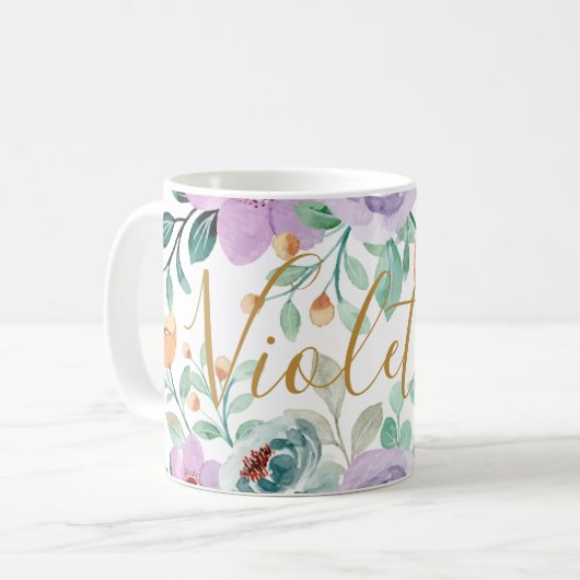 Mug Purple Pastel Flowers Aquarelle Floral Ajouter un  (Devant gauche)