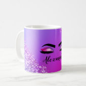 Mug Purple Pink Monogram Glitter Eyelashes (Devant gauche)