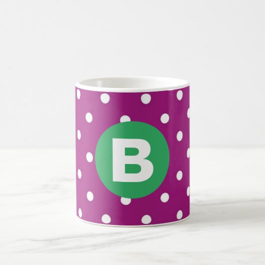 Mug Purple Polka Dot Pattern Green Monogram (Centre)