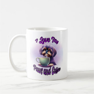 Mug Purple Shih Tzu : J'aime mes pattes et mon café