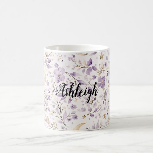 Mug Purple White Moons & Stars Floral (Centre)