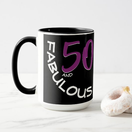 Mug Purple & White Typografy 50 et Fabulous Birthday (Avec donut)