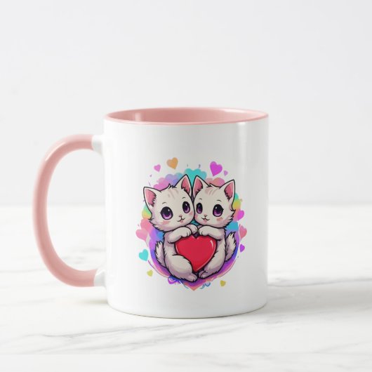 Mug Purrfect Love : Kawaii Couple Chats avec Coeur (Gauche)