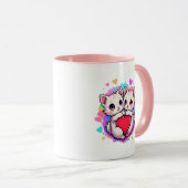 Mug Purrfect Love : Kawaii Couple Chats avec Coeur (Devant droit)