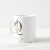 Mug Q Boho Floral Orchid Green Nom personnalisé (Devant gauche)