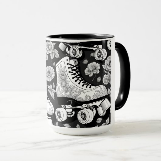 Mug Quad patins rose noir blanc (Devant droit)