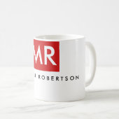 Mug Qualité Rouge Blanc Monogramme Élégant Unique (Devant droit)