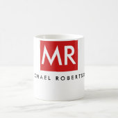 Mug Qualité Rouge Blanc Monogramme Élégant Unique (Centre)