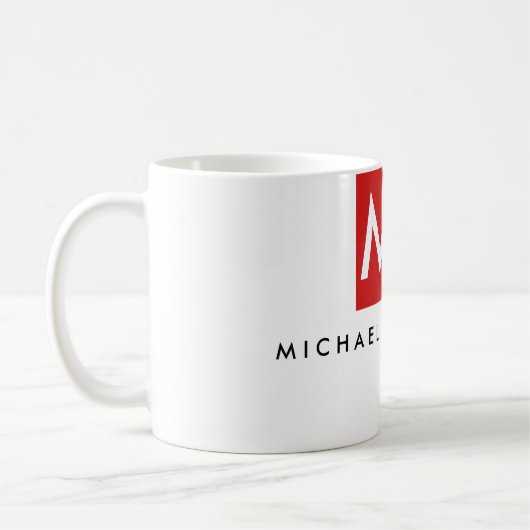 Mug Qualité Rouge Blanc Monogramme Élégant Unique (Gauche)