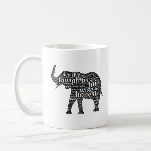 Mug Qualités d'un nuage de mots d'éléphant (Gauche)