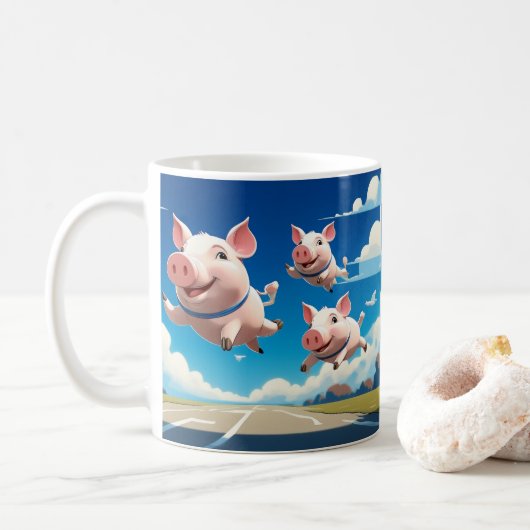 Mug Quand les cochons volent les cochons ailés drôles (Avec donut)