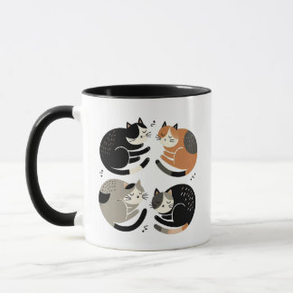 Mug Quatre chats dormant dans un cercle - Purring Ritu
