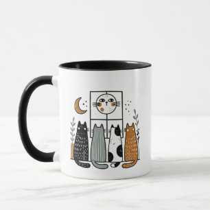 Mug Quatre chats regardent la Pleine lune