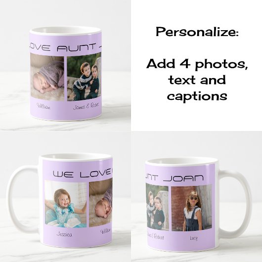 Mug Quatre photos éditable texte personnalisé lilas