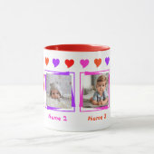 Mug Quatre photos personnalisées, Coeurs colorés, Fami (Centre)